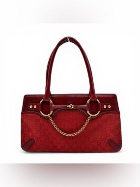 Gucci Red GG Canvas Horsebit Shoulder Bag